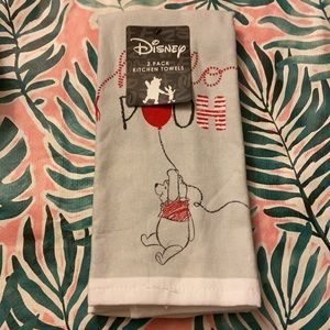 2 Pack Kitchen Towels Disney Cute Winnie the Pooh Bear Grey Red Black NWT